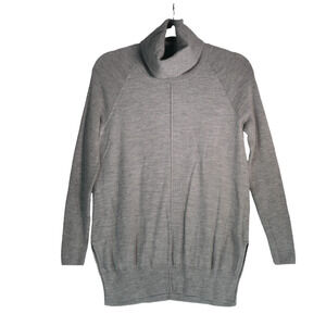 Cynthia Rowley Tunic Sweater Women Small Gray Cowl Neck Merino Wool Quiet Luxury